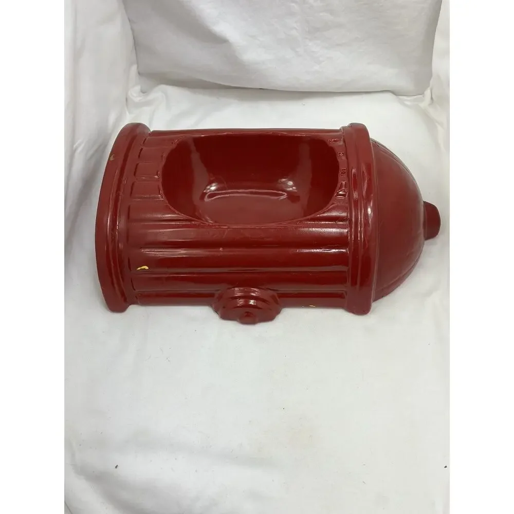 Vintage Red Fire Hydrant Dog Feeder Bowl Glazed Ceramic RARE 12” 🚒 Mid-century